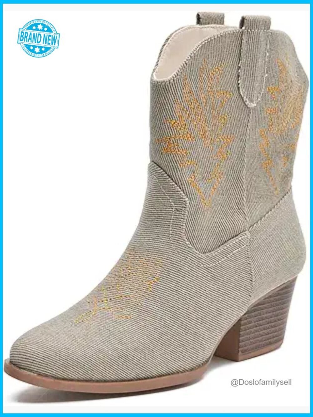 Pointed Toe Ankle Booties Chunky Low Heel Western Cowgirl Pull-On Boots Classic